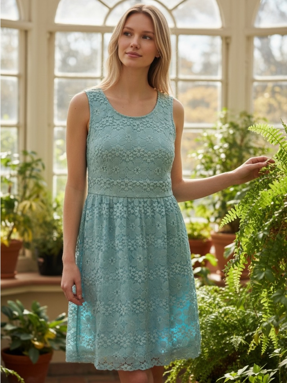 LOFT Petite Lace Dress Women’s 00P Blue Fit Flare Wedding Guest Cocktail